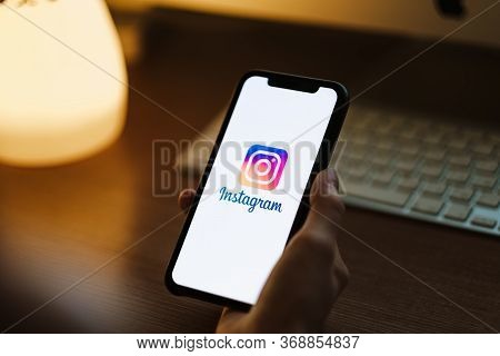 Woman Use Instagram App, Instagram Logo On The Screen.