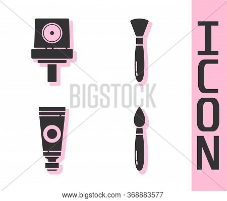 Set Paint Brush, Spray Can Nozzle Cap, Tube With Paint Palette And Paint Brush Icon. Vector.