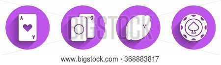 Set Playing Card With Heart, Deck Of Playing Cards, Casino Slot Machine With Lemon And Casino Chips 