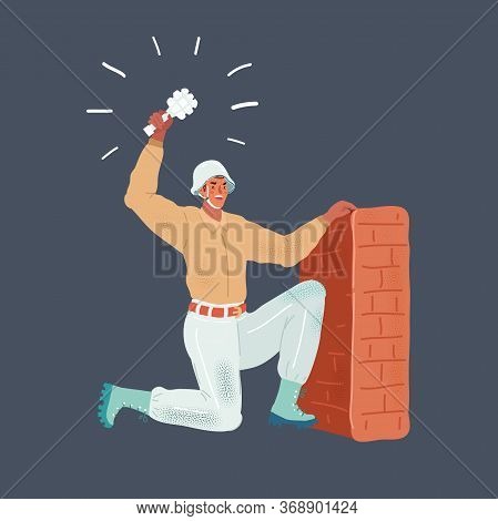 Cartoon Vector Illustration Of Man Throwing Grenade From Entrenchment Wall