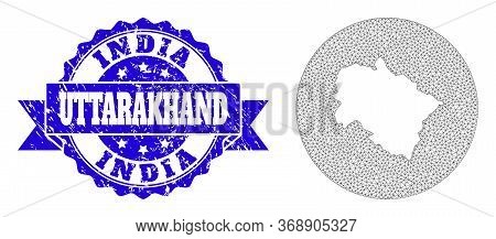 Mesh Vector Map Of Uttarakhand State With Grunge Stamp. Triangle Mesh Map Of Uttarakhand State Is A 