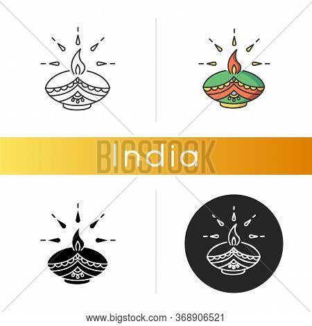 Diwali Festival Icon. Hindu Festival Of Lights. Traditional Diya. Indian Holiday. Clay Oil Lamp. Eve