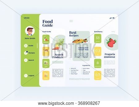 Guide To Food Tablet Interface Vector Template. Mobile App Page Day Mode Design Layout. Meal Ideas S