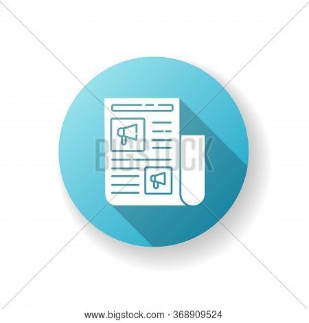 Advertorial Blue Flat Design Long Shadow Glyph Icon. Native Advertisement In Newspaper. News For Eng