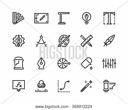 Graphic Design Line Icons. Drawing And Art Tools, Soft And Supplies, Graphic Tablet Pallet Artwork P