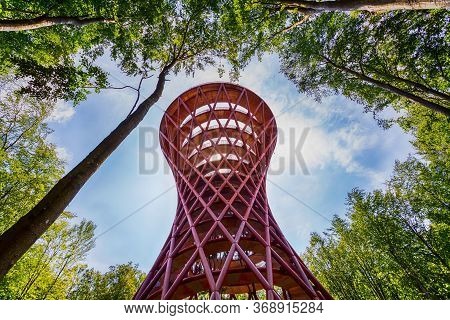 Ronnede. Denmark. July 27th. 2019 Camp Adventure Tower. Observation Tower In The Forest. View From B
