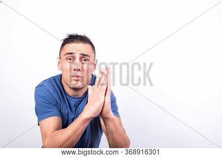 Man Begging. White Back Ground, Medium Shot