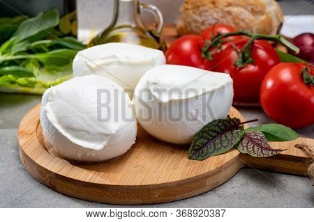 Fresh Handmade Soft Italian Cheese From Campania, White Balls Of Buffalo Mozzarella Cheese Made From