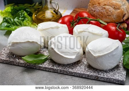 Fresh Handmade Soft Italian Cheese From Campania, White Balls Of Buffalo Mozzarella Cheese Made From