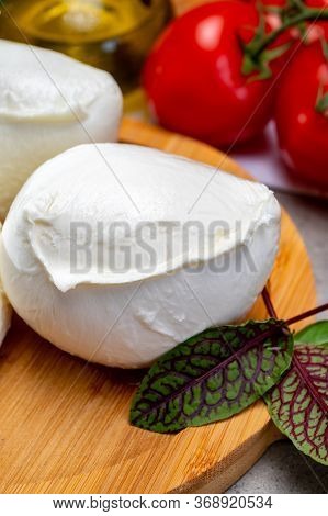 Fresh Handmade Soft Italian Cheese From Campania, White Balls Of Buffalo Mozzarella Cheese Made From