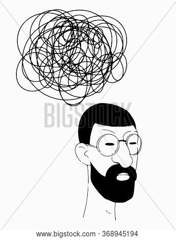 The Scientist Man With A Beard And Glasses Thinking. Vector Illustration