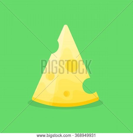 Yellow Cheese Vector Isolated On Green Background.