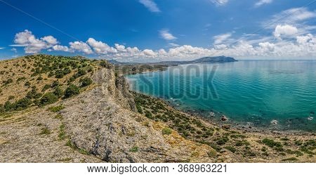 Scenic Panoramic View Towards Kapsel Valley And Cape Meganom, Alchak, Near Resort City Sudak In Crim