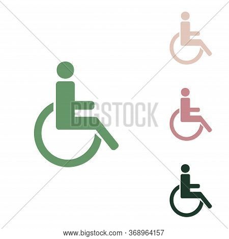 Disabled Sign Illustration. Russian Green Icon With Small Jungle Green, Puce And Desert Sand Ones On