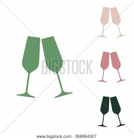 Sparkling Champagne Glasses. Russian Green Icon With Small Jungle Green, Puce And Desert Sand Ones O