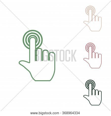 Hand Click On Button. Russian Green Icon With Small Jungle Green, Puce And Desert Sand Ones On White