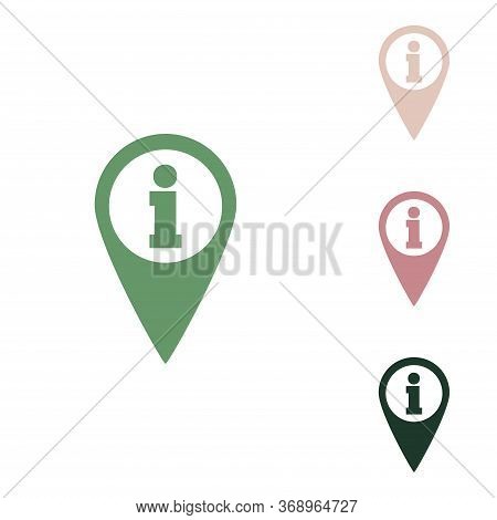 Map Pointer With Information Sign. Russian Green Icon With Small Jungle Green, Puce And Desert Sand 
