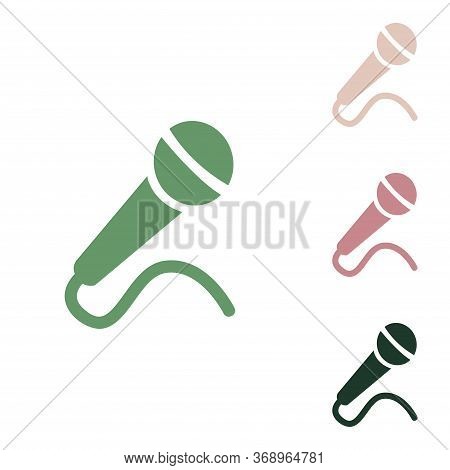 Microphone Sign Illustration. Russian Green Icon With Small Jungle Green, Puce And Desert Sand Ones 