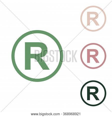 Registered Trademark Sign. Russian Green Icon With Small Jungle Green, Puce And Desert Sand Ones On 