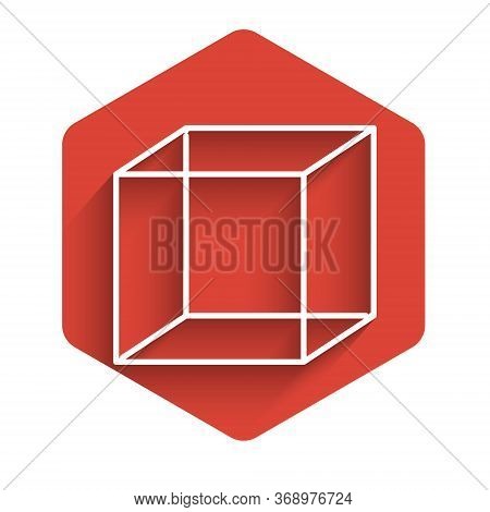 White Line Function Mathematical Symbol Icon Isolated With Long Shadow. Red Hexagon Button. Vector I