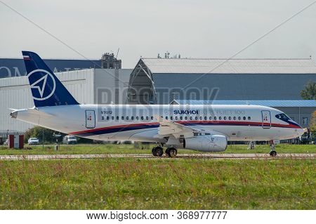 August 30, 2019. Zhukovsky, Russia. Russian Short-range Narrow-body Passenger Aircraft  Sukhoi Super