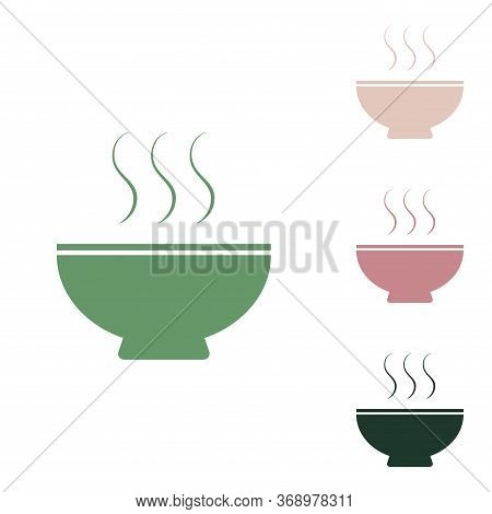 Soup Sign. Russian Green Icon With Small Jungle Green, Puce And Desert Sand Ones On White Background