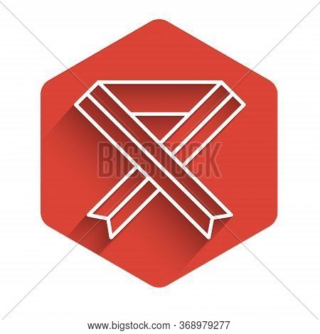 White Line Breast Cancer Awareness Ribbon Icon Isolated With Long Shadow. World Breast Cancer Day Co