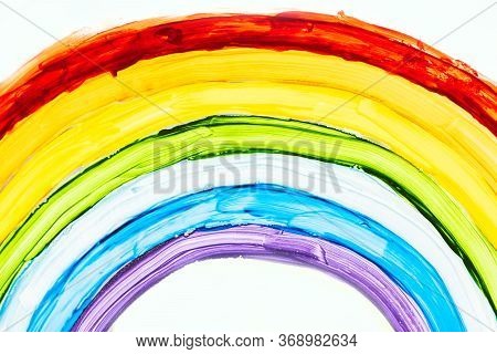 Rainbow On Window During Quarantine At Home.