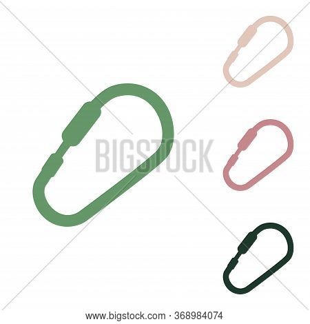 Carabiner Sign. Russian Green Icon With Small Jungle Green, Puce And Desert Sand Ones On White Backg