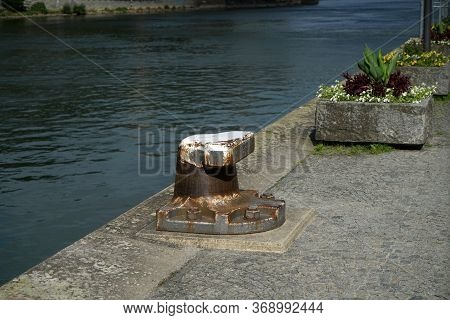 Bollards Are Ideal For Mooring Ships, Photographed On The Port