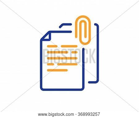 Document Attachment Line Icon. File With Paper Clip Sign. Office Note Symbol. Colorful Thin Line Out