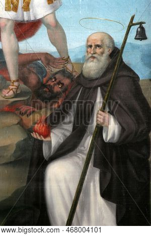 Funtana, Croatia - June 02, 2012: Saint Anthony The Great, The Altar Of Saint Michael In The Parish 