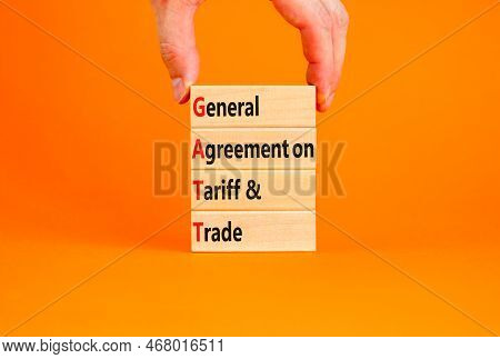 Gatt Symbol. Concept Words Gatt General Agreement On Tariff And Trade On Wooden Block On Beautiful O