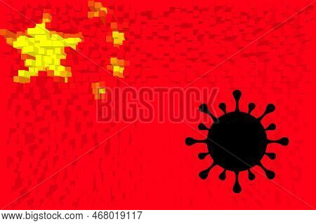 China. Coronavirus. China Flag Design With Illustration Of Virus Over The Flag. Explosion Of Covid I