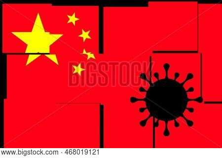 China. Coronavirus. China Flag Design With Illustration Of Virus Over The Flag. Explosion Of Covid I