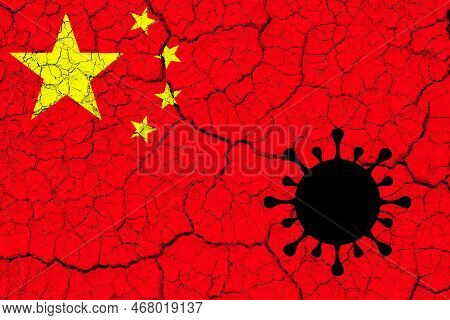 China. Coronavirus. China Flag Design With Illustration Of Virus Over The Flag. Explosion Of Covid I