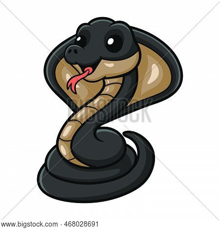 Vector Illustration Of Cute Javan Spitting Cobra Cartoon