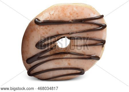 Tempting Glazed And Chocoated Iced Donut Isolated On A White Background. Contains Clipping Path Arou