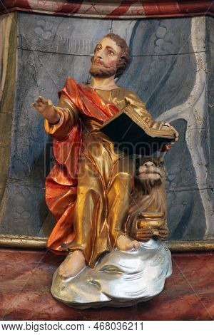 Gradec, Croatia - March 10, 2012: Saint Mak, Statue On The Pulpit In The Parish Church Of Wounded Je
