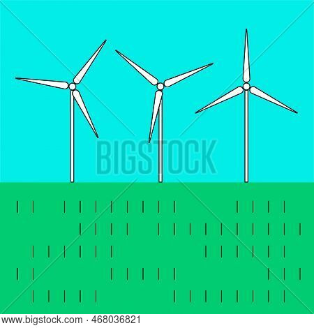 Wind Generator Green Energy Simple Vector Illustration On Green Grass