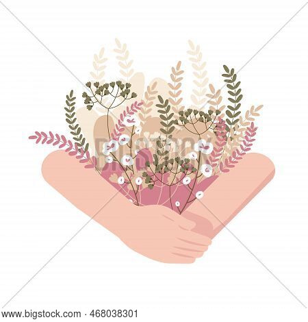 Pastel Wedding Bouquet Wild Flowers In Hands