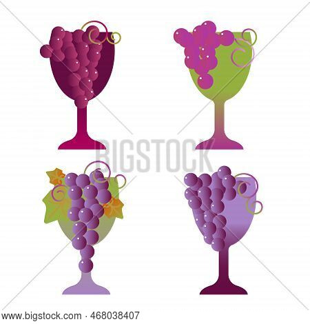Grapes Goblet Vector Illustration. Natural Wine. Winemaking