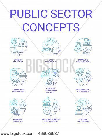 Public Sector Blue Gradient Concept Icons Set. Governmental Services And Enterprises. Idea Thin Line
