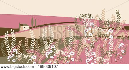 Landscape Wildflowers Nude Beige Shade Earth Color Vector Illustration