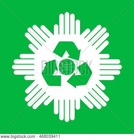 Ecology Recycling Sign In Hands Mandala Vector Illustration