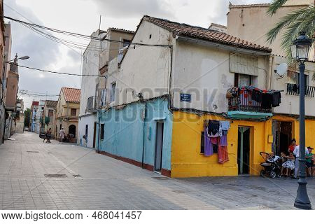 Valencia, Spain - July 2022: Houses In El Cabanyal, A Neighborhood In The City Of Valencia, Spain.