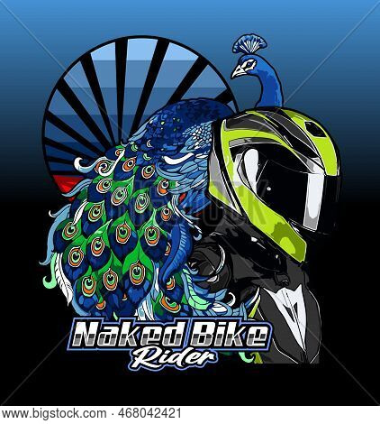 A Biker With A Peacock Background Vector Template