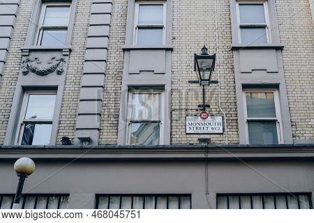 London, Uk - December 26, 2022: Monmouth Street Name Sign On A Building In Covent Garden, London, Uk