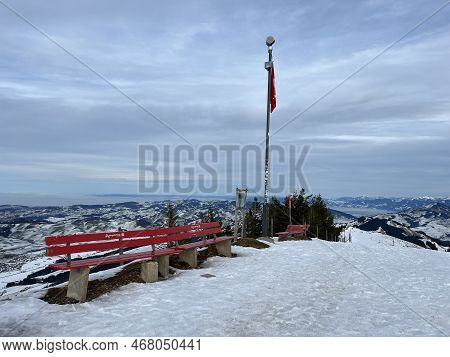 Peak Of The Mountain Kronberg (kronberg-gipfel) And The First Late Autumn Snow In The Alpstein Mount