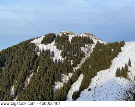 Peak Of The Mountain Kronberg (kronberg-gipfel) And The First Late Autumn Snow In The Alpstein Mount
